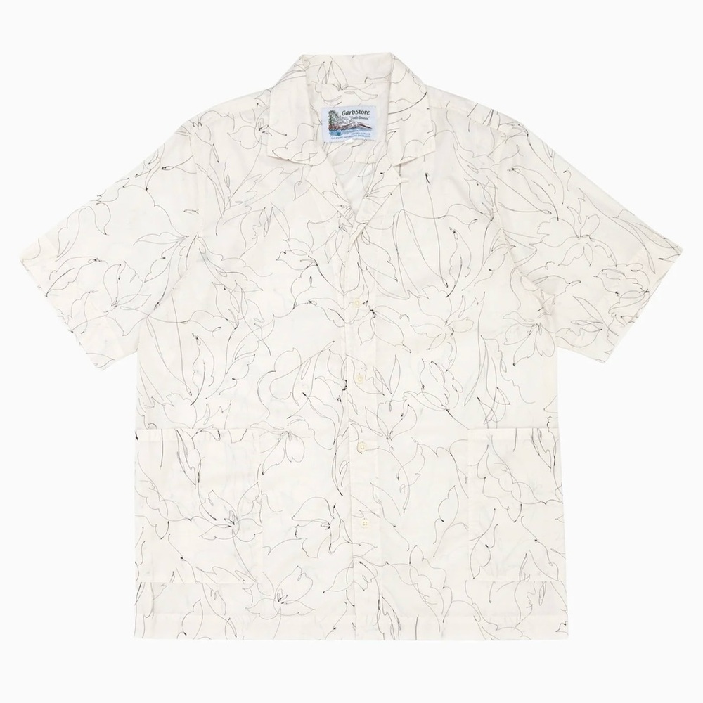 NWT Garbstore Kabana Floral Sketch Button Up Short Sleeve Shirt in Black White